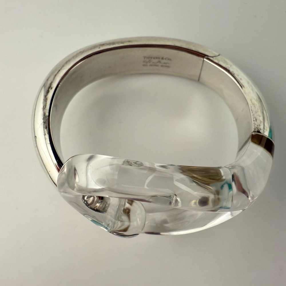 RARE Tiffany & Co. Rock Crystal Open Heart Cuff Bracelet Silver - Picture 5 of 10